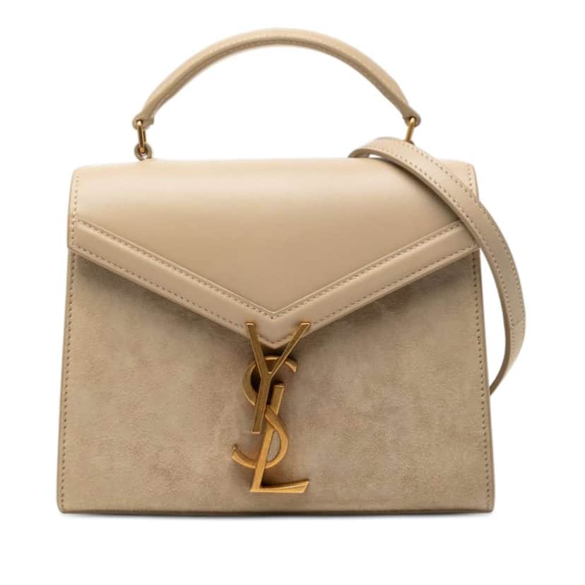 Saint Laurent Mini Suede and Calfskin Cassandra Top Handle Bag Beige Leather Good condition - Front View