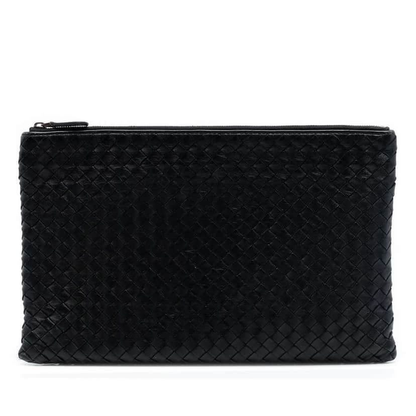 Bottega Veneta Nappa Intrecciato Clutch Black Leather Good condition - Front View