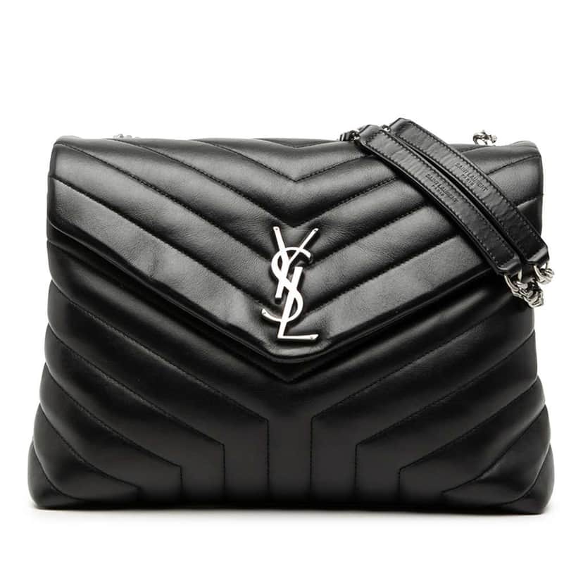 Saint Laurent Medium Matelasse Calfskin Monogram LouLou Shoulder Bag Black Leather Good condition - Front View