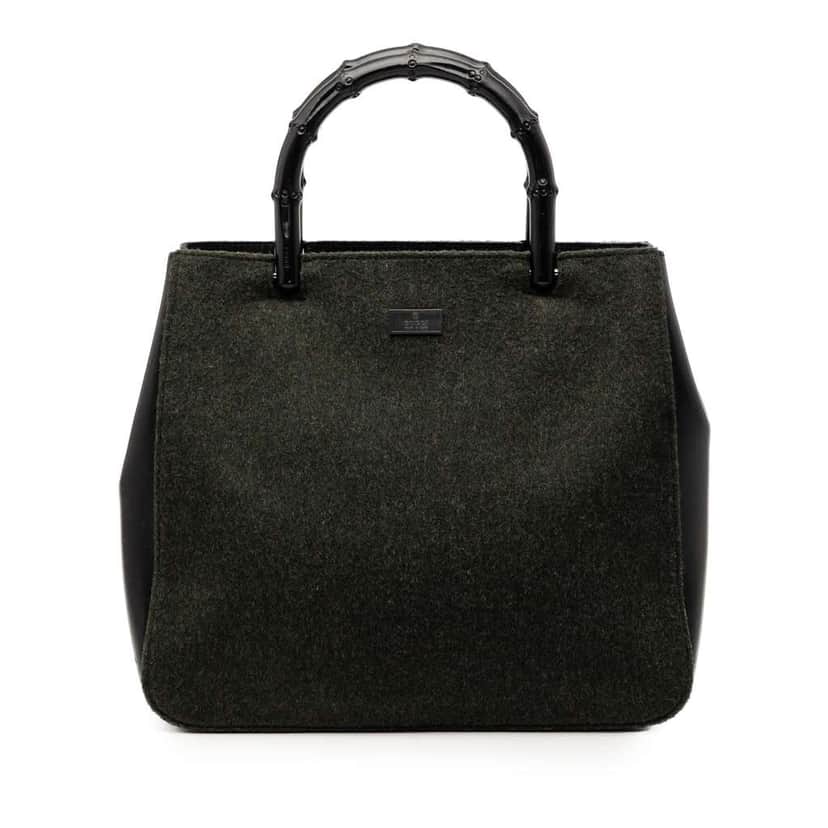 Gucci Wool and Calfskin Bamboo Top Handle Bag Green Wool Good condition - Front View