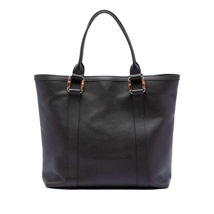 Gucci Grained Calfskin Bamboo Shopper Tote Brown Leather Good condition - Front View