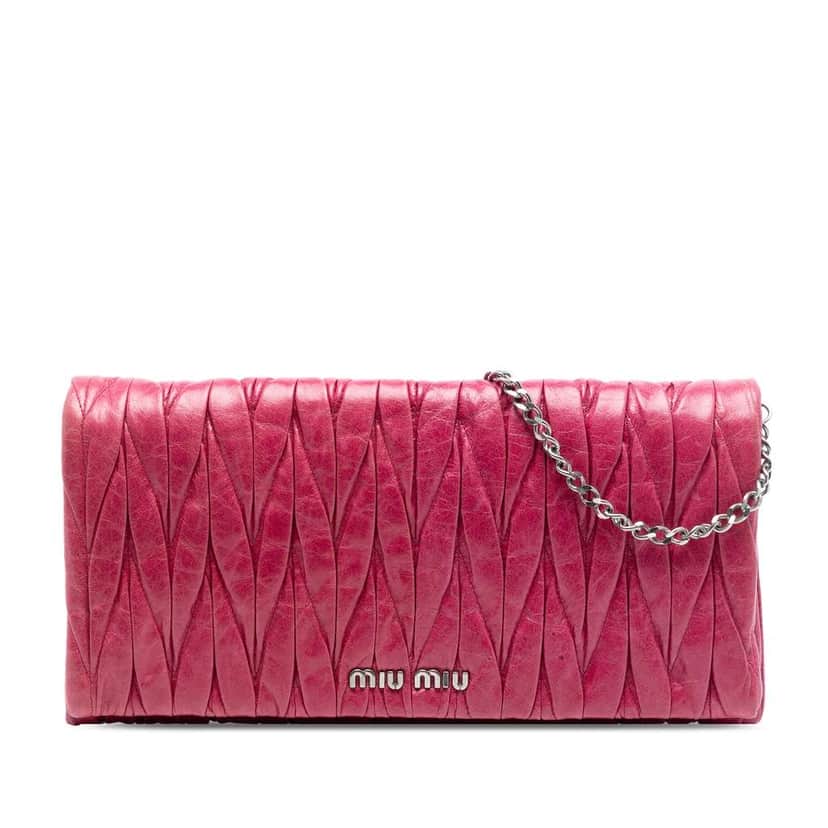 Miu Miu Matelasse Nappa Chain Shoulder Bag Pink Leather Good condition - Front View