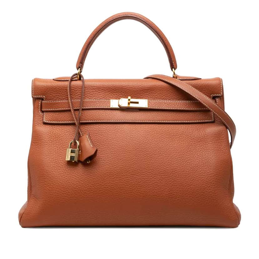 Hermès Clemence Kelly Retourne 35 Brown Leather Good condition - Front View