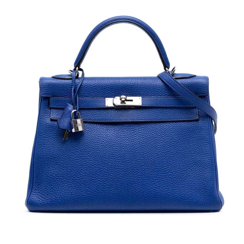 Hermès Togo Kelly II Retourne 32 Blue Leather Good condition - Front View
