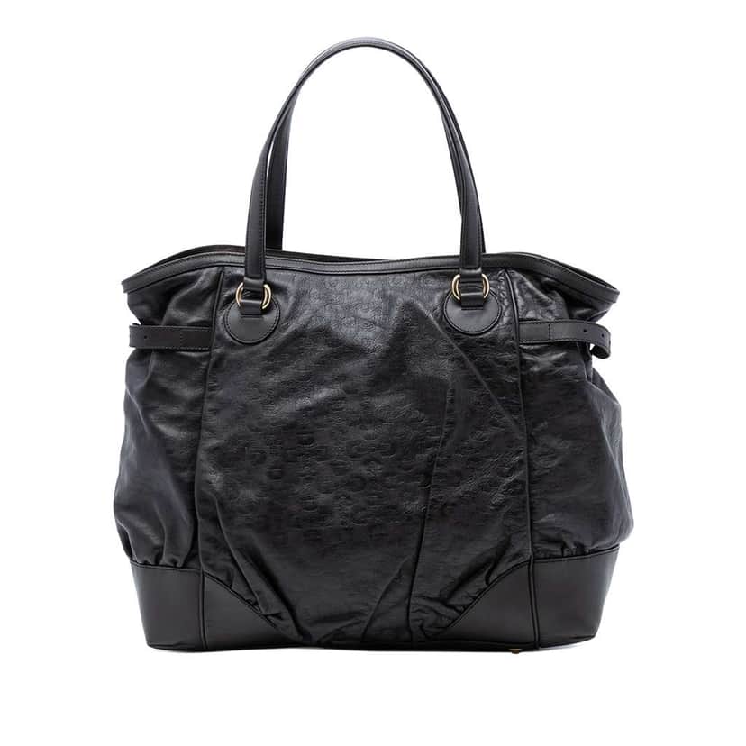 Gucci Embossed Leather Horsebit Full Moon Tote Black Leather Good condition - Front View