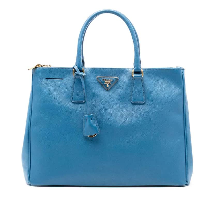 Prada Large Saffiano Lux Galleria Double Zip Satchel Blue Leather Good condition - Front View