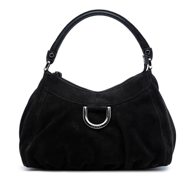 Gucci Suede Abbey D Ring Shoulder Bag Black Leather Good condition - Front View
