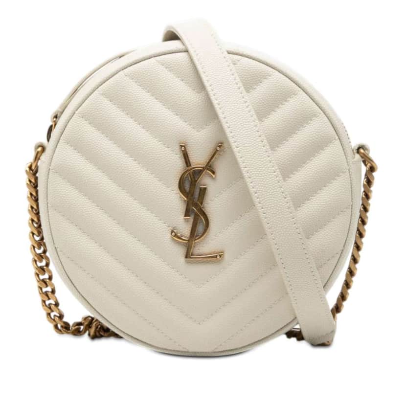 Saint Laurent Grain De Poudre Chevron Round Vinyle Camera Bag White Leather Good condition - Front View
