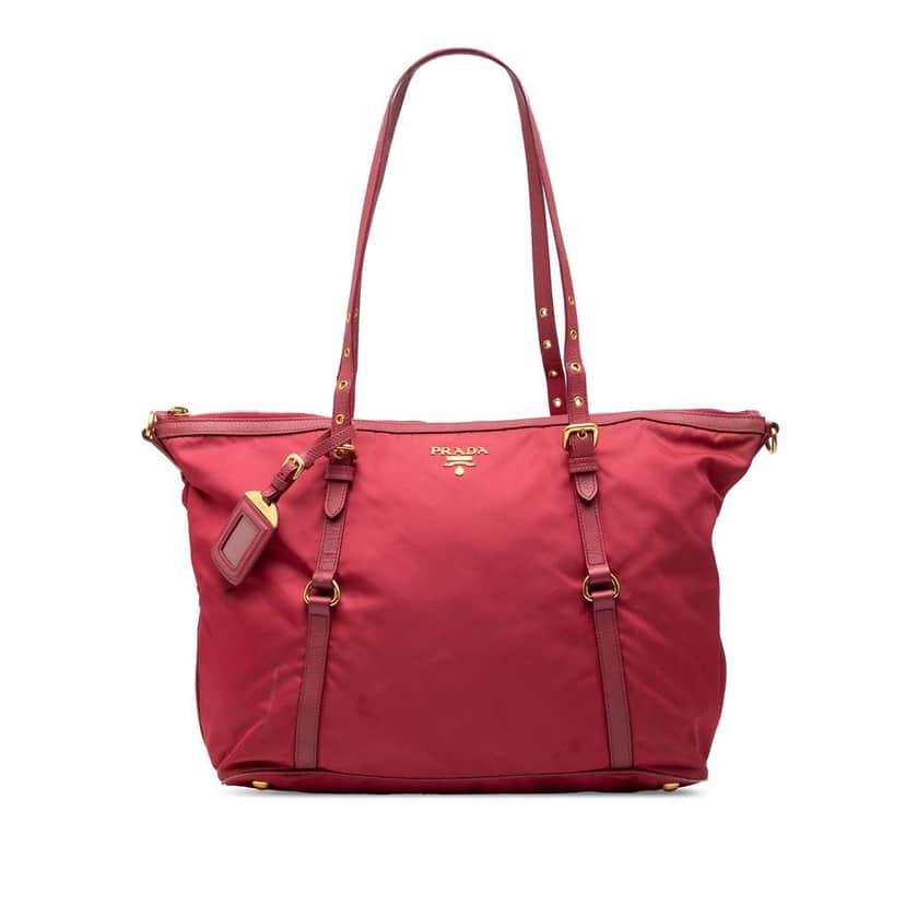Prada Saffiano Trimmed Tessuto Zip Top Convertible Tote Red Good condition - Front View