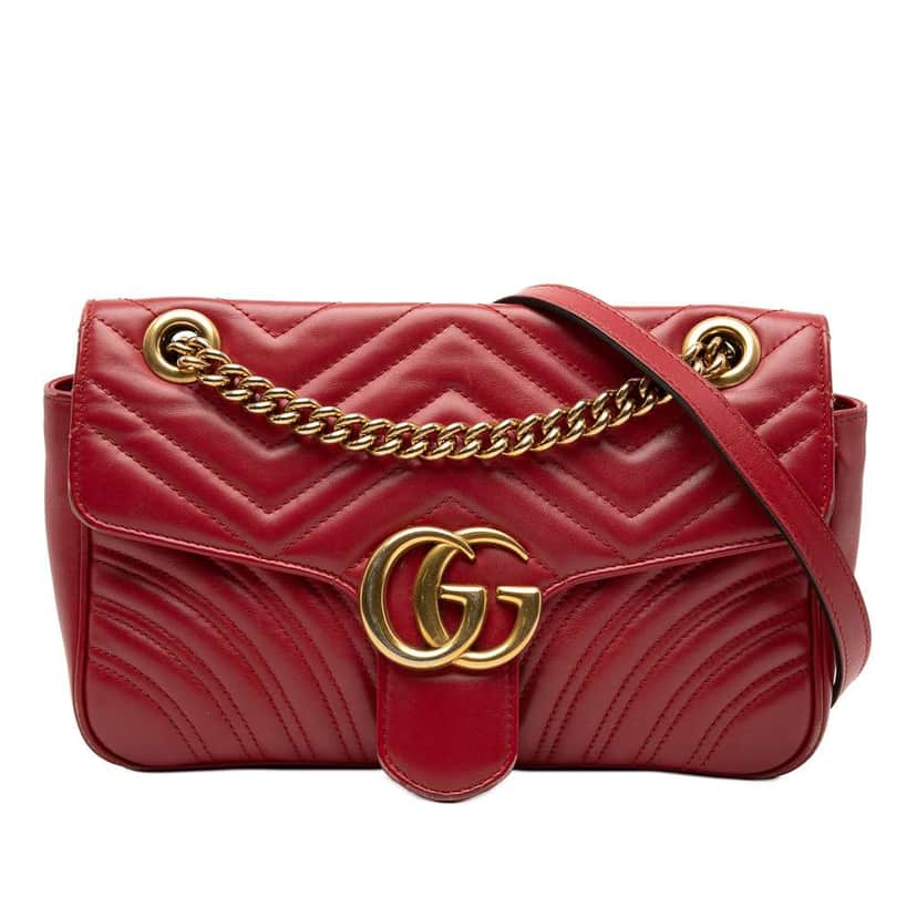 Gucci Medium GG Marmont Matelasse Leather Shoulder Bag Red Leather Very good condition - Front View