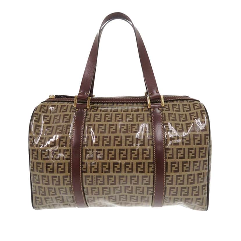 Fendi Zucchino Crystal Boston Bag Beige Canvas Good condition - Front View