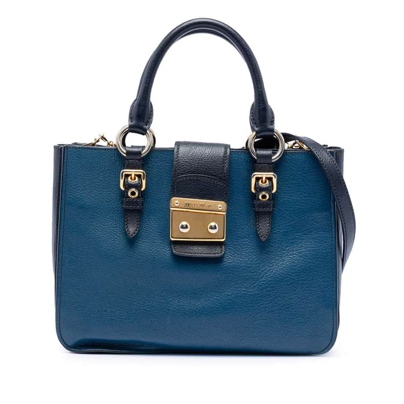 Miu Miu Bicolor Goatskin Madras Satchel Blue Leather Good condition - Front View