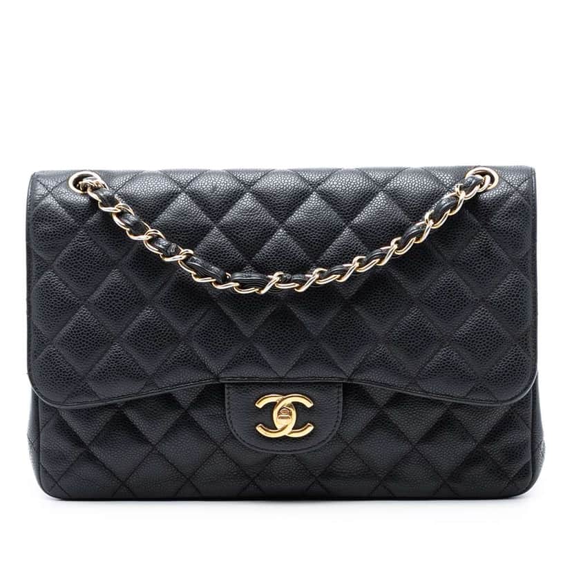 Chanel Jumbo Classic Caviar Double Flap Black Leather Good condition - Front View