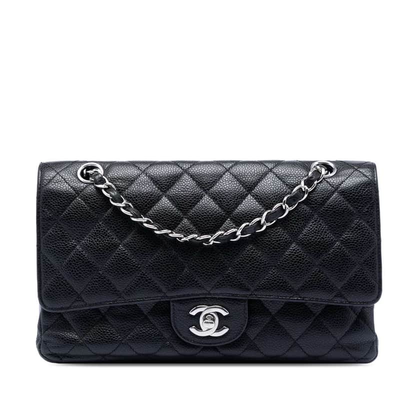 Chanel Medium Classic Caviar Double Flap Black Leather Good condition - Front View