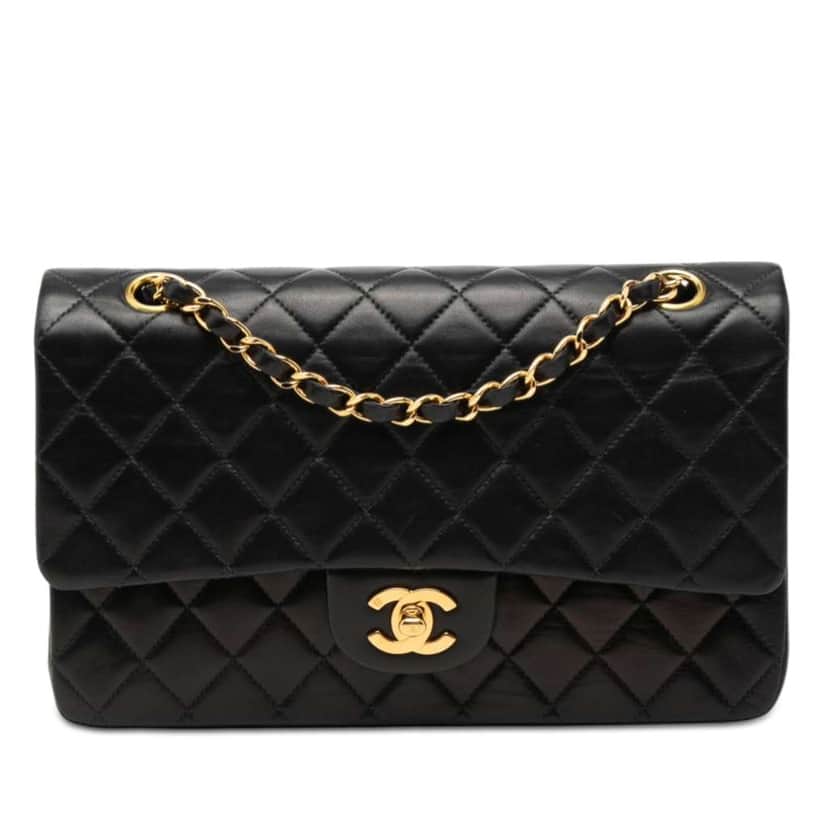 Chanel Medium Classic Lambskin Double Flap Black Leather Good condition - Front View
