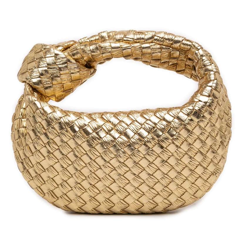 Bottega Veneta Mini Metallic Nappa Intrecciato Jodie Gold Leather Good condition - Front View