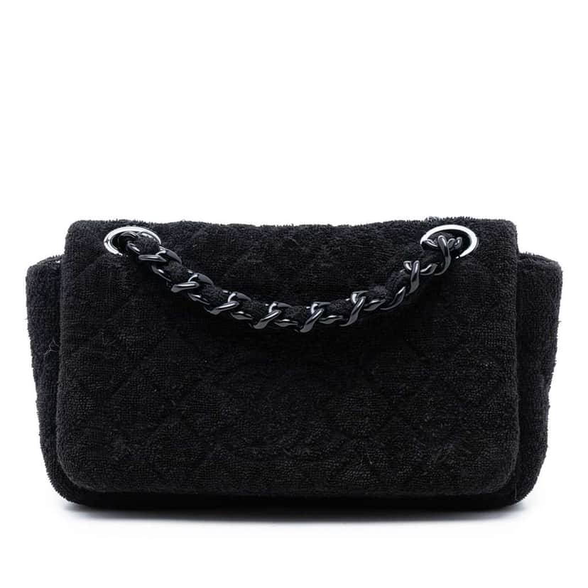 Chanel CC Quilted Terry Cloth Flap Black Cotton Good condition - Front View