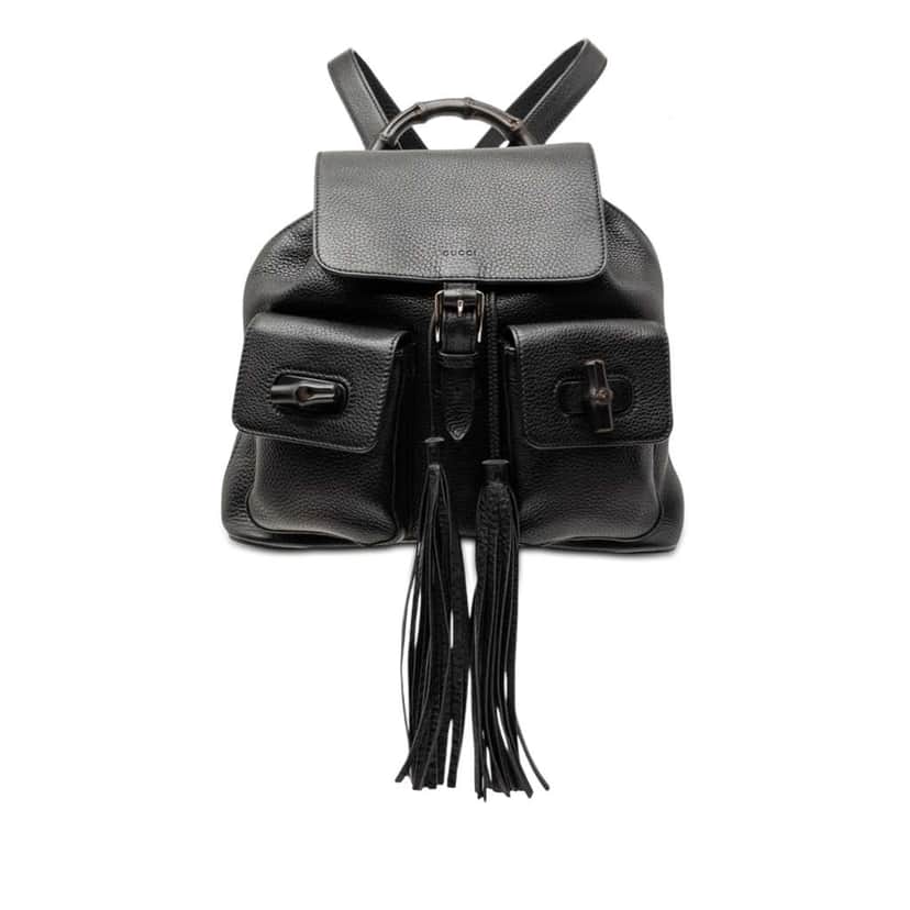 Gucci Leather Bamboo Tassel Backpack Black Leather Good condition - Front View