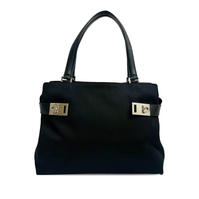 Salvatore Ferragamo Canvas Gancini Tote Black Canvas Good condition - Front View