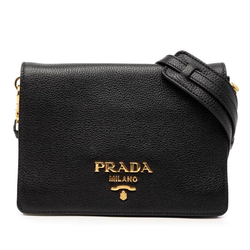 Prada Vitello Phenix Flap Crossbody Black Leather Good condition - Front View