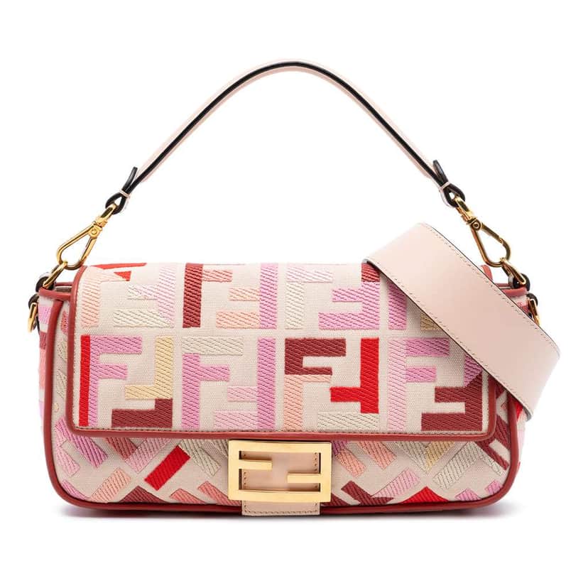 Fendi Zucca Embroidered Canvas Baguette Satchel Pink Canvas Good condition - Front View