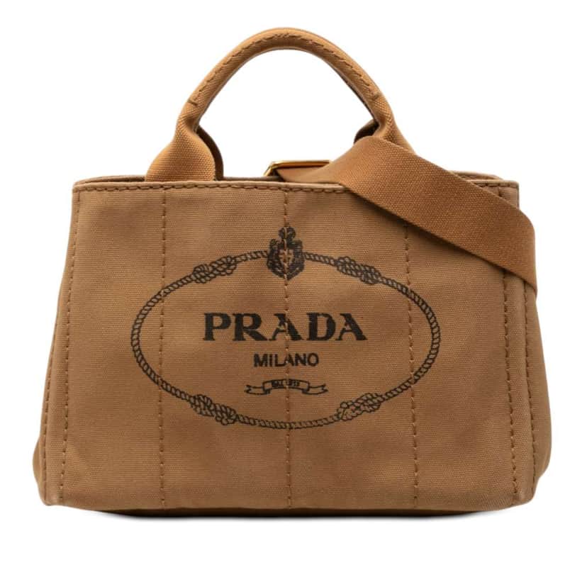 Prada Small Canvas Canapa Logo Satchel Brown Canvas Good condition - Front View