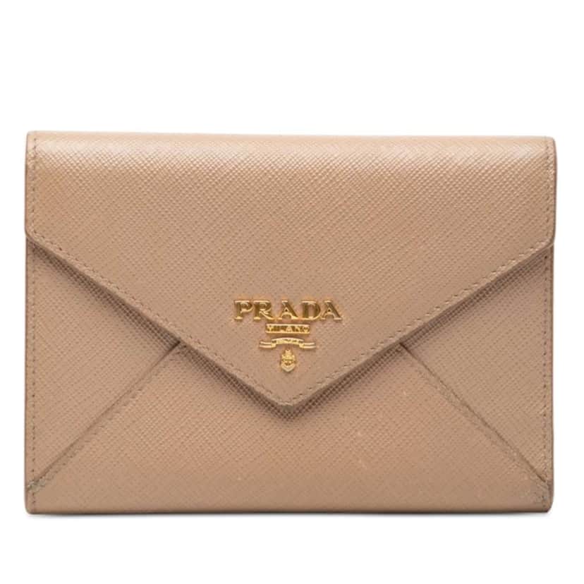 Prada Saffiano Trifold Envelope Wallet Beige Leather Good condition - Front View