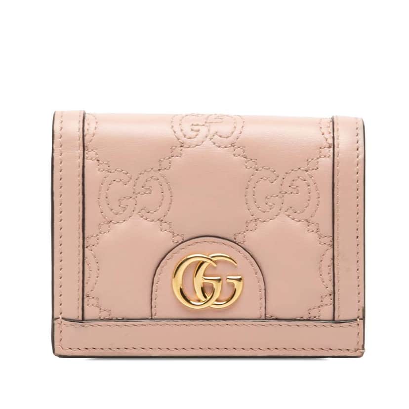 Gucci GG Matelasse Leather Card Case Wallet Pink Leather Good condition - Front View