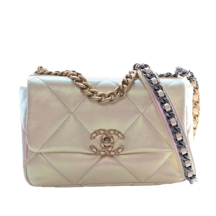 Chanel Medium Iridescent Calfskin 19 Flap Beige Leather Good condition - Front View