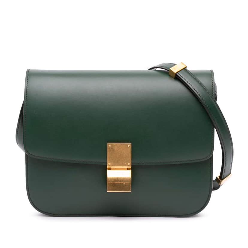 Celine Medium Calfskin Classic Box Green Leather Good condition - Front View