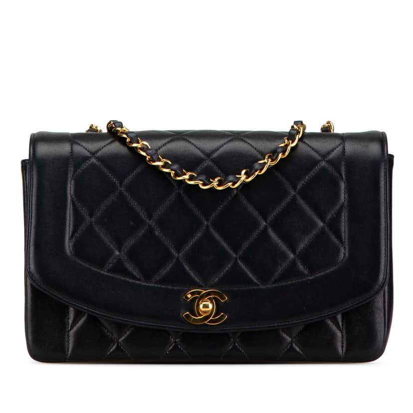 Chanel Medium Lambskin Diana Flap Black Leather Good condition - Front View