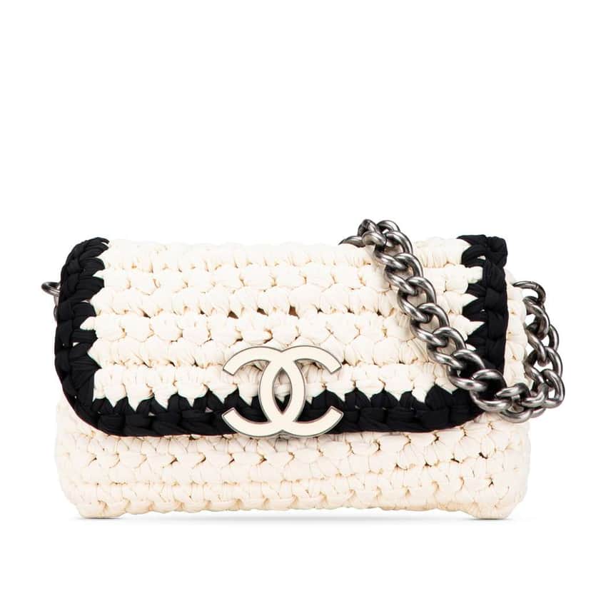 Chanel Neoprene Fancy Crochet Flap White Polyester Good condition - Front View
