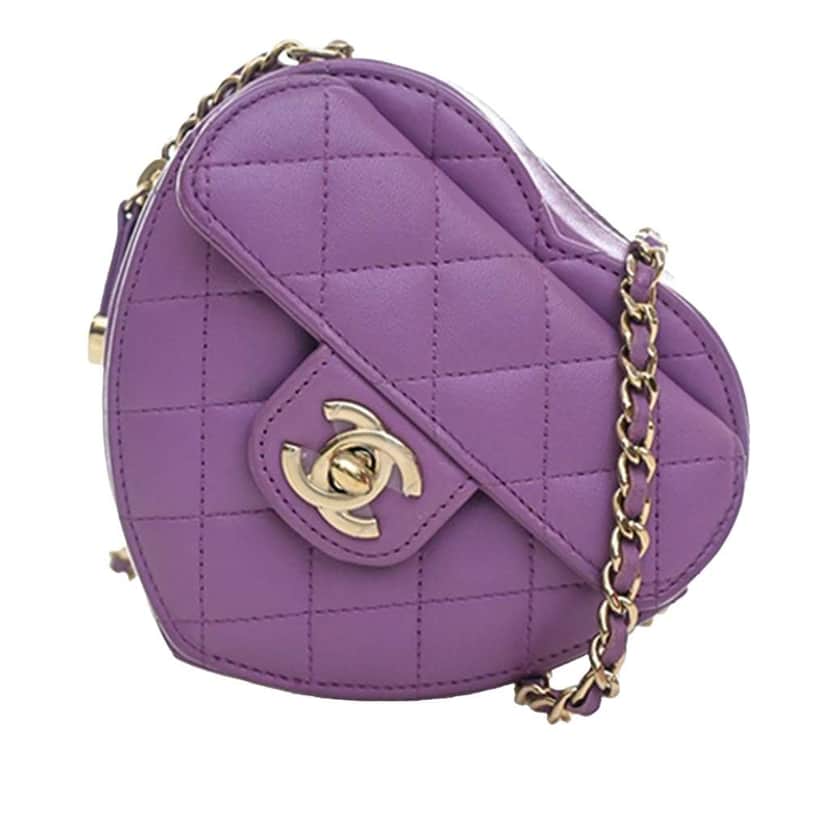 Chanel Mini Lambskin CC in Love Heart Crossbody Purple Leather Good condition - Front View