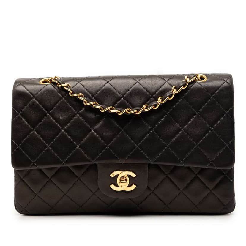 Chanel Medium Classic Lambskin Double Flap Black Leather Good condition - Front View