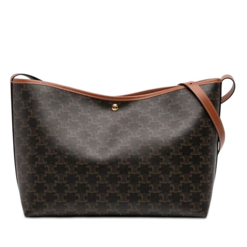 Celine Triomphe Coated Canvas and Calfskin Soft Shopper Bag Brown Canvas Good condition - Front View