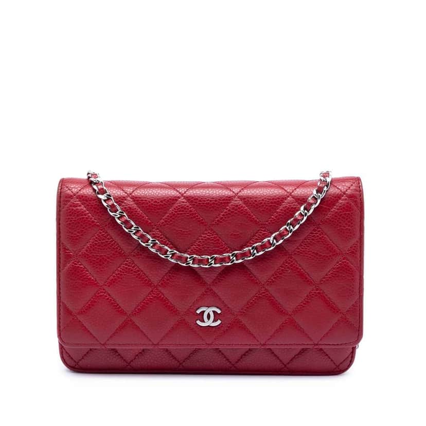 Chanel CC Quilted Caviar Wallet on Chain Red Leather Good condition - Front View