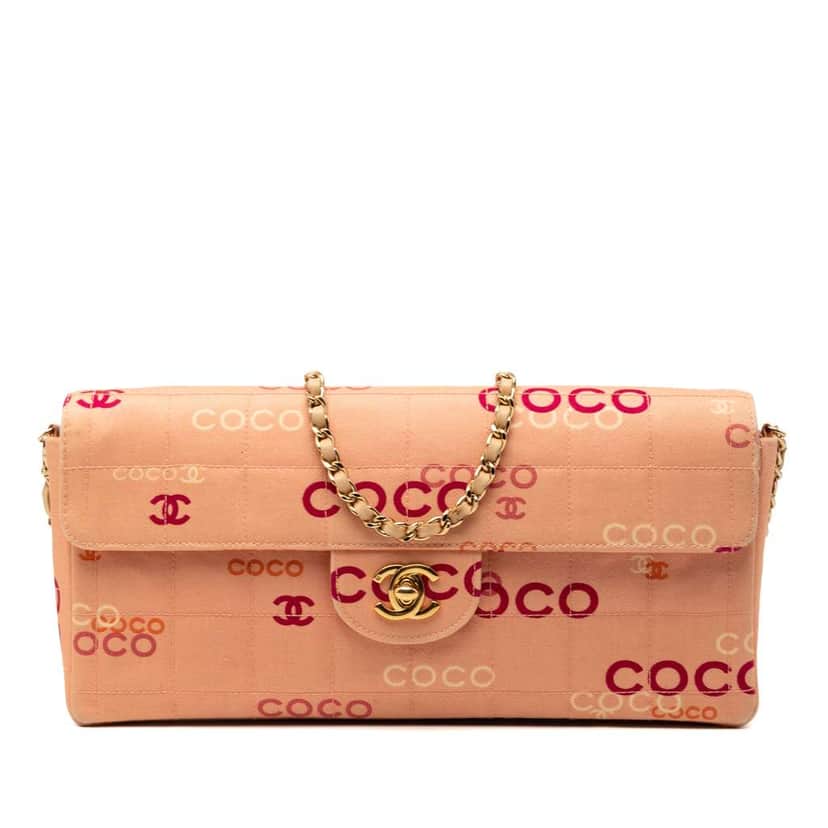 Chanel CC Chocolate Bar Canvas Logo East West Flap Pink Canvas Fair condition - Front View