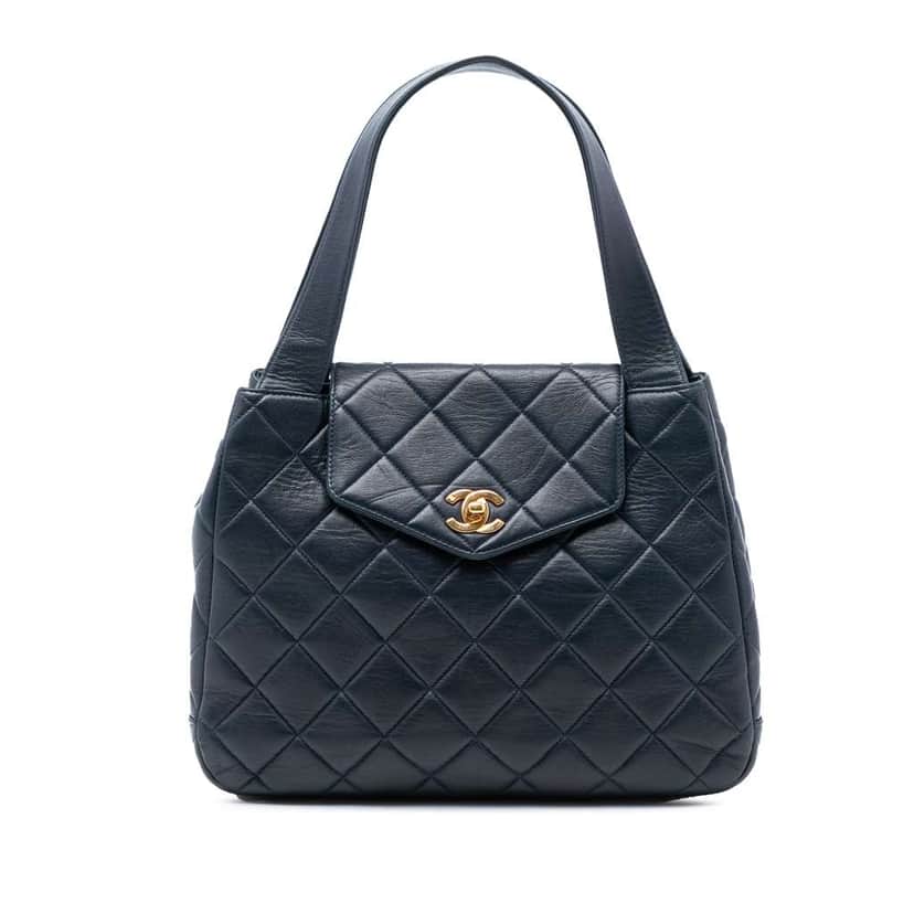 Chanel CC Quilted Lambskin Flap Tote Blue Leather Good condition - Front View