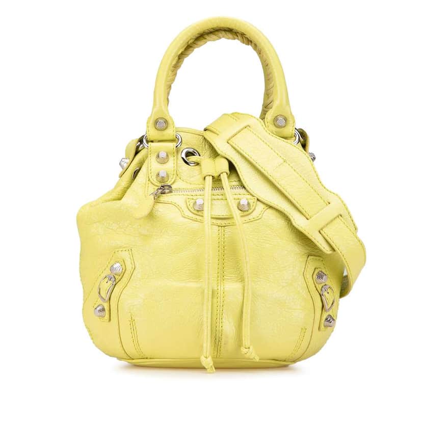 Balenciaga Lambskin Motocross Giant 12 Pompon Bag Yellow Leather Good condition - Front View