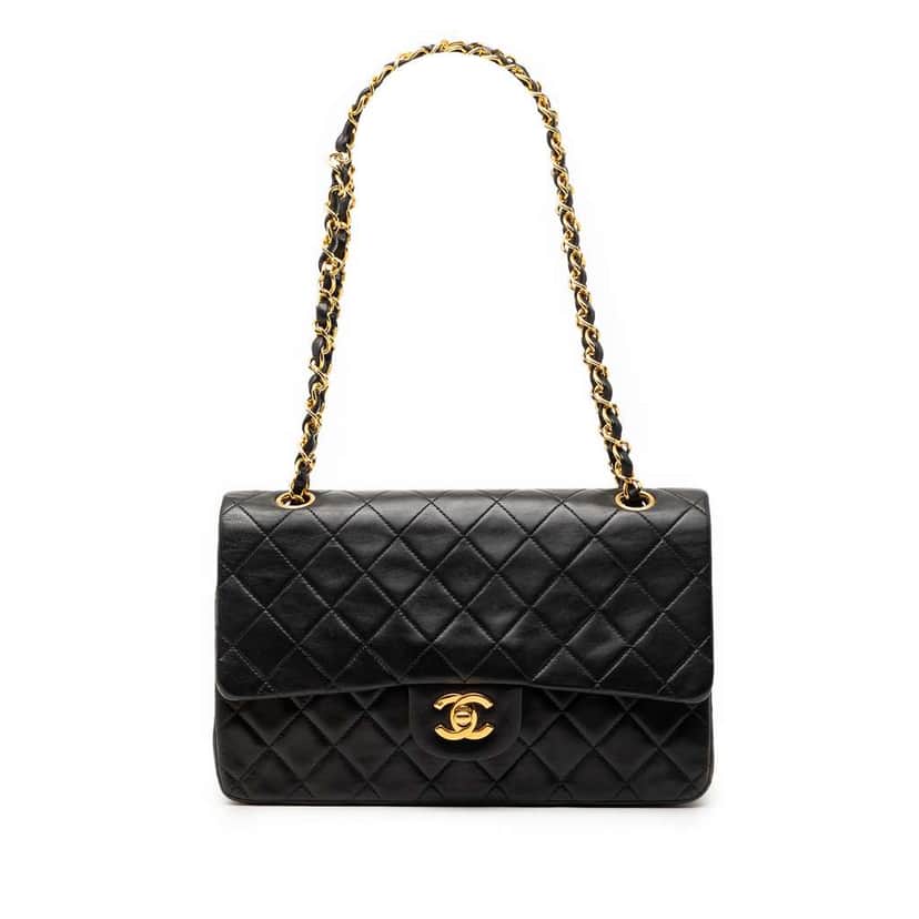 Chanel Medium Classic Lambskin Double Flap Black Leather Good condition - Front View