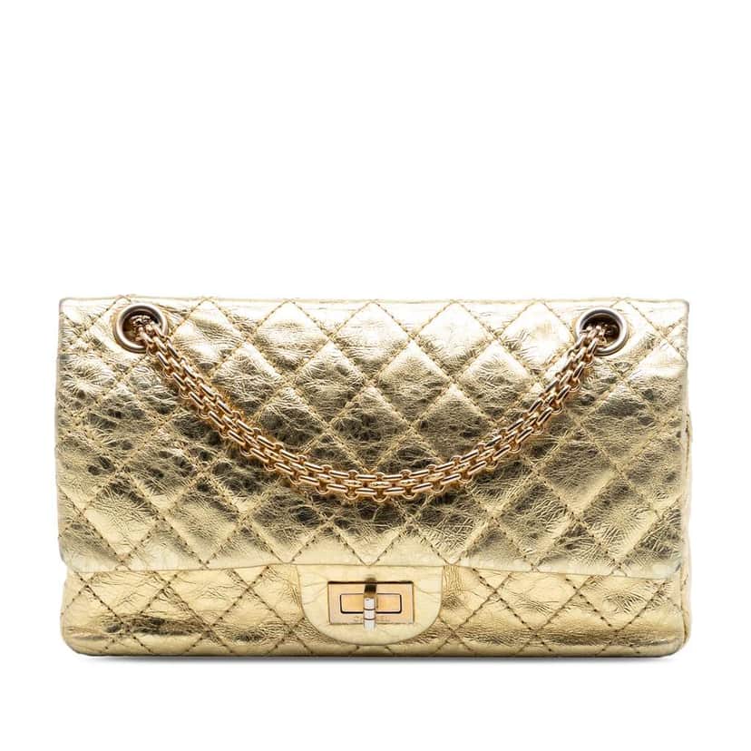 Chanel Quilted Metallic Aged Calfskin Reissue 2.55 Double Flap 225 Gold Leather Good condition - Front View