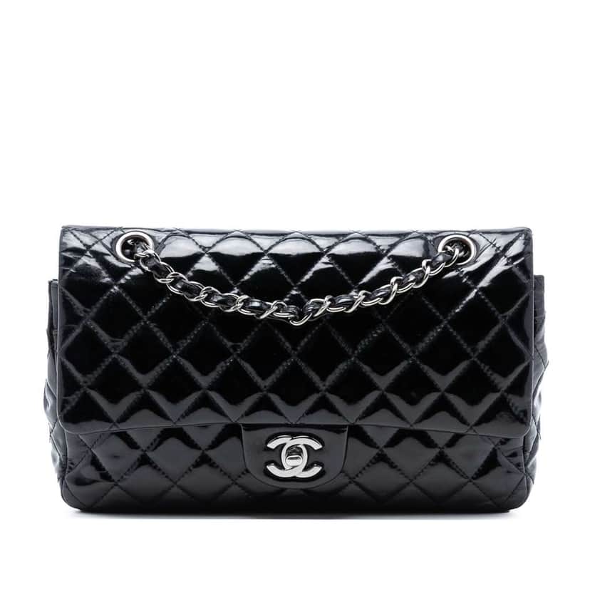 Chanel Medium Classic Patent Double Flap Black Leather Good condition - Front View