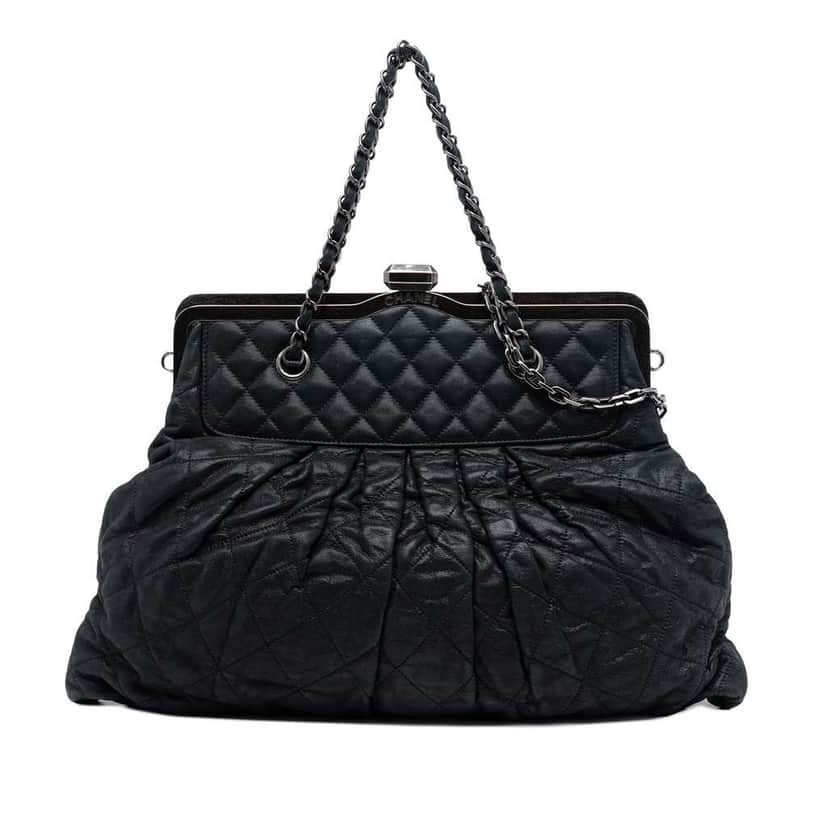 Chanel Iridescent Quilted Calfskin Chic Frame Satchel Black Leather Good condition - Front View