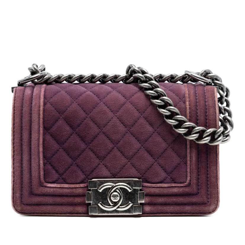 Chanel Small Quilted Velvet Boy Flap Purple Velvet Good condition - Front View
