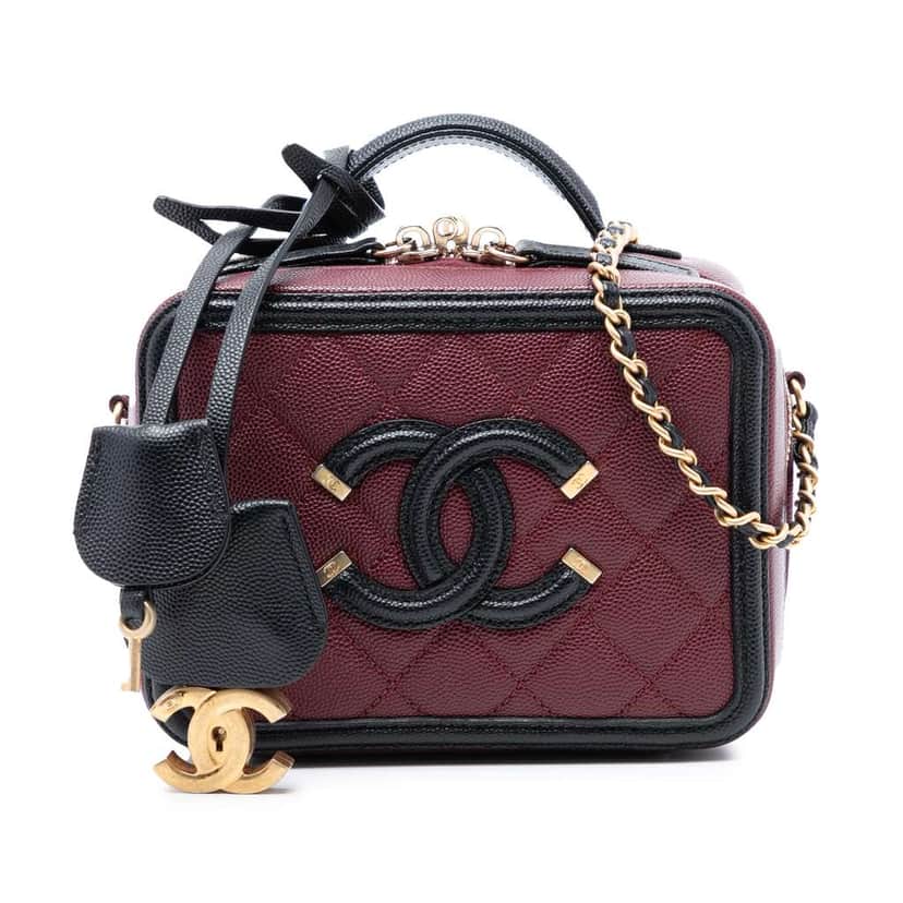 Chanel Small Bicolor Caviar CC Filigree Vanity Case Red Leather Good condition - Front View