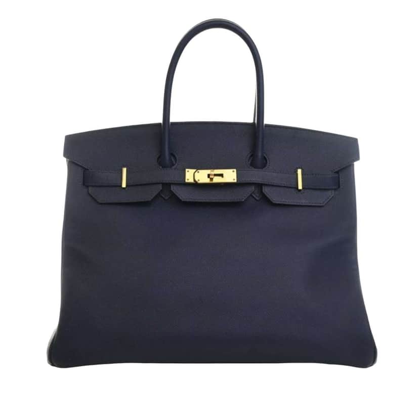Hermès Epsom Birkin Retourne 35 Blue Leather Good condition - Front View