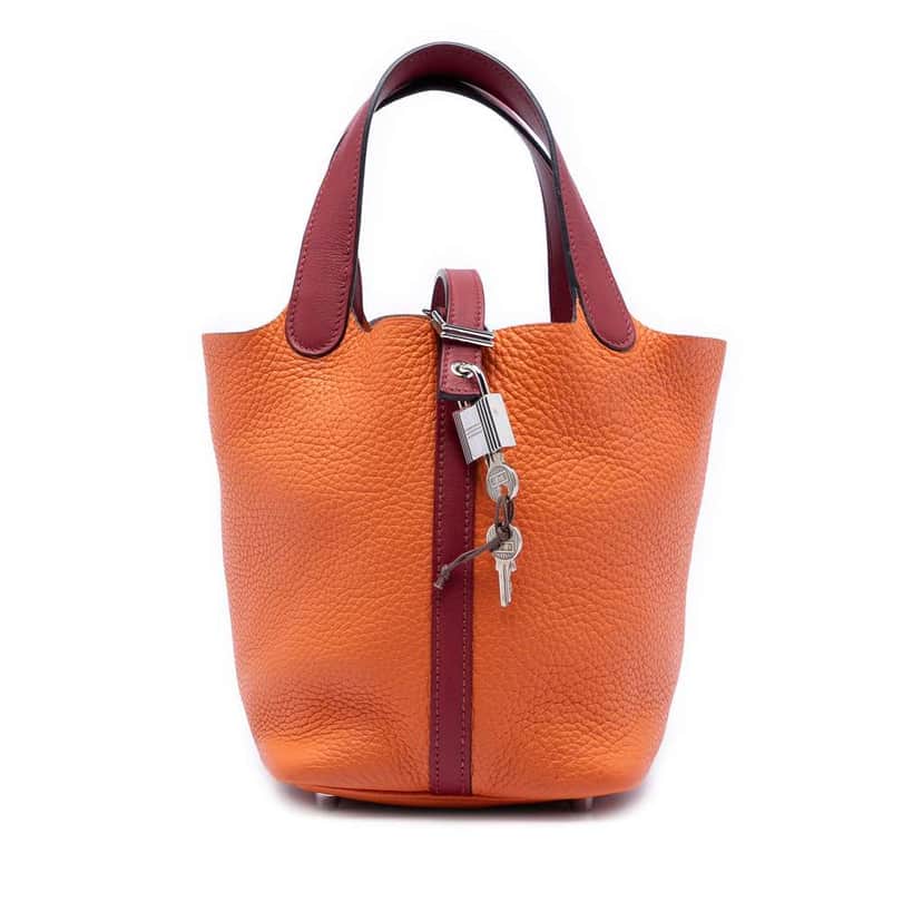 Hermès Bicolor Clemence and Swift Picotin Lock 18 Orange Leather Good condition - Front View