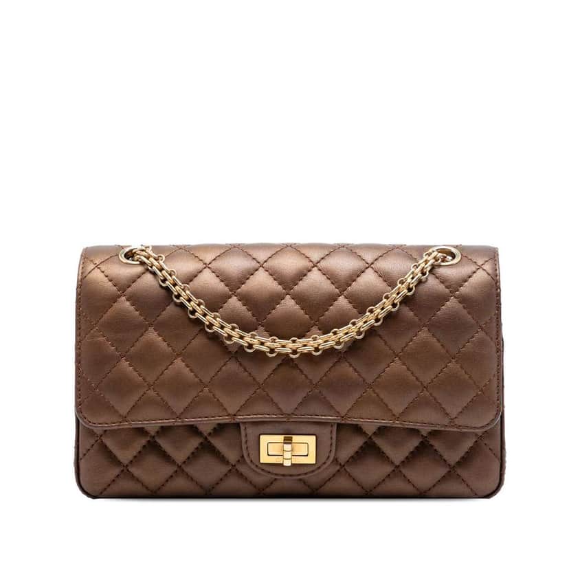 Chanel Quilted Metallic Calfskin Reissue 2.55 Double Flap 225 Brown Leather Good condition - Front View