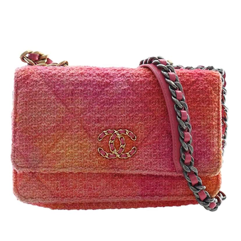Chanel Tweed Ombre 19 Wallet On Chain Pink Tweed Good condition - Front View