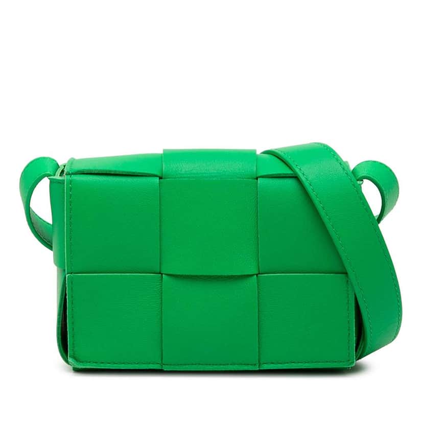Bottega Veneta Candy Nappa Intrecciato Cassette Crossbody Green Leather Good condition - Front View